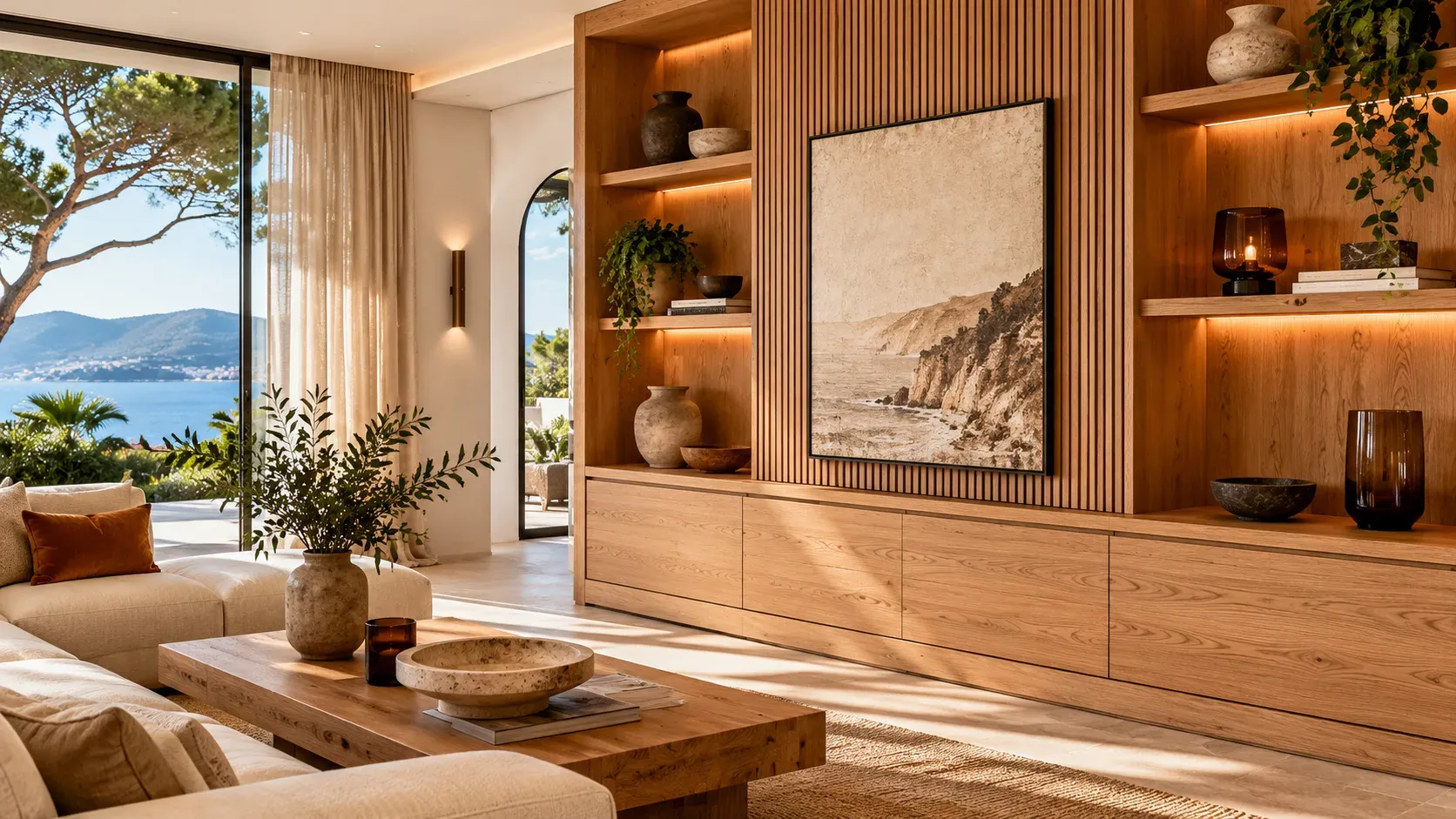 Cuisine sur-mesure en bois dans une villa des Alpes-Maritimes