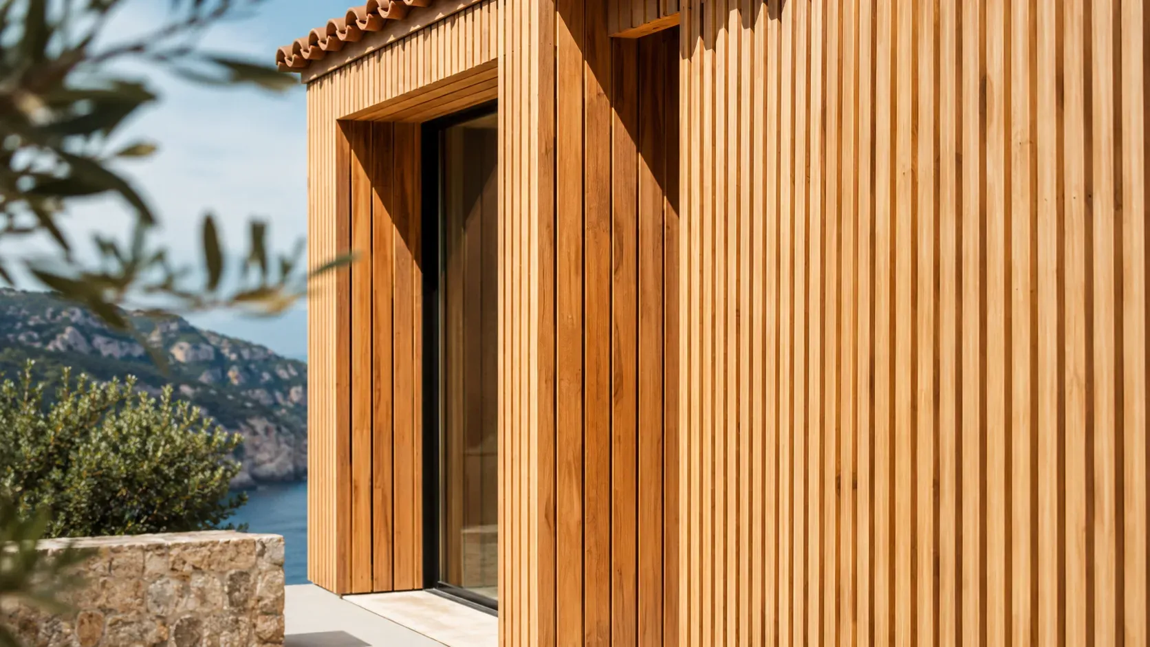 Bardage bois sur-mesure sur façade de villa méditerranéenne