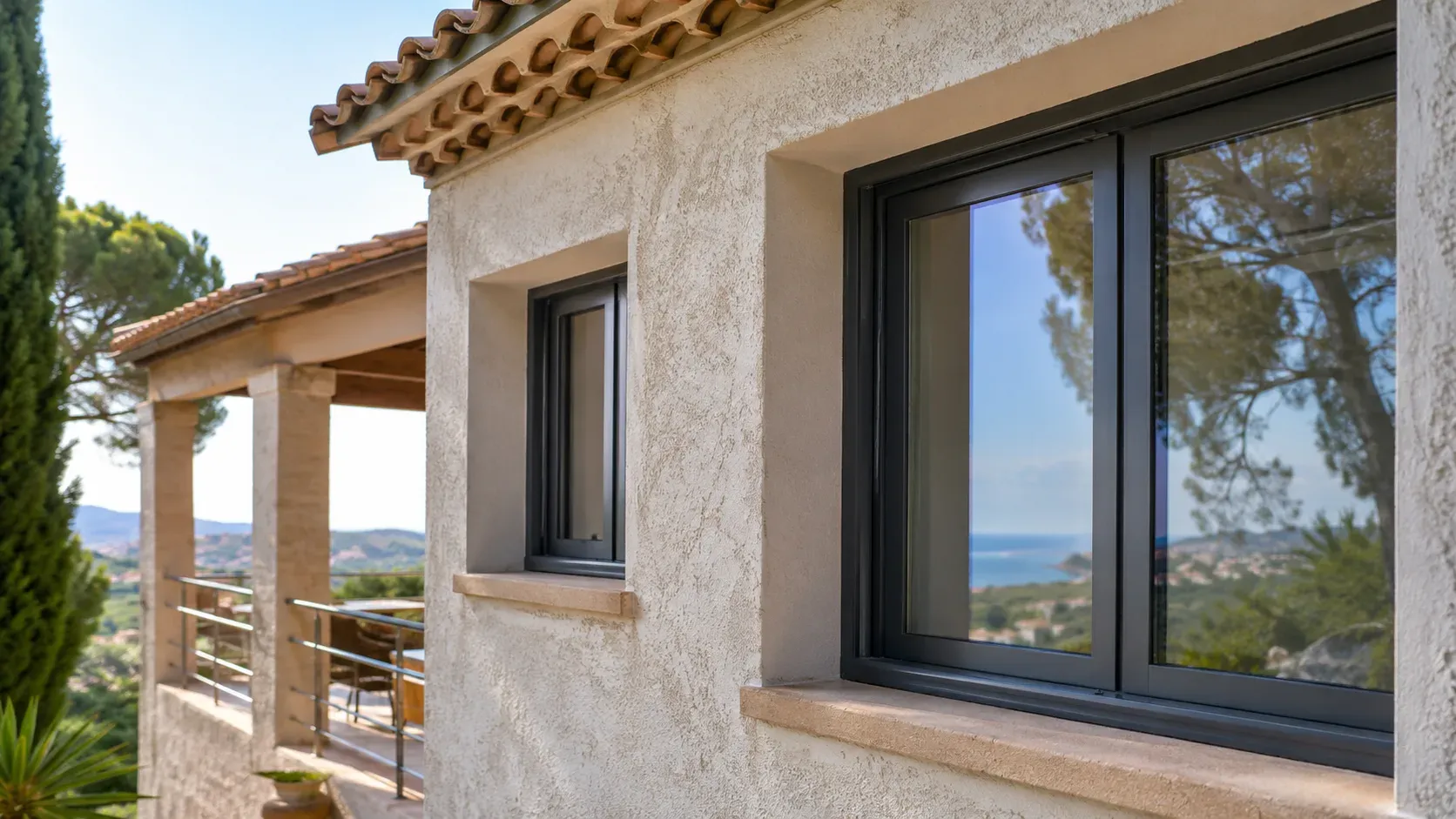 Fenêtres aluminium sur-mesure posées sur une villa à Fréjus
