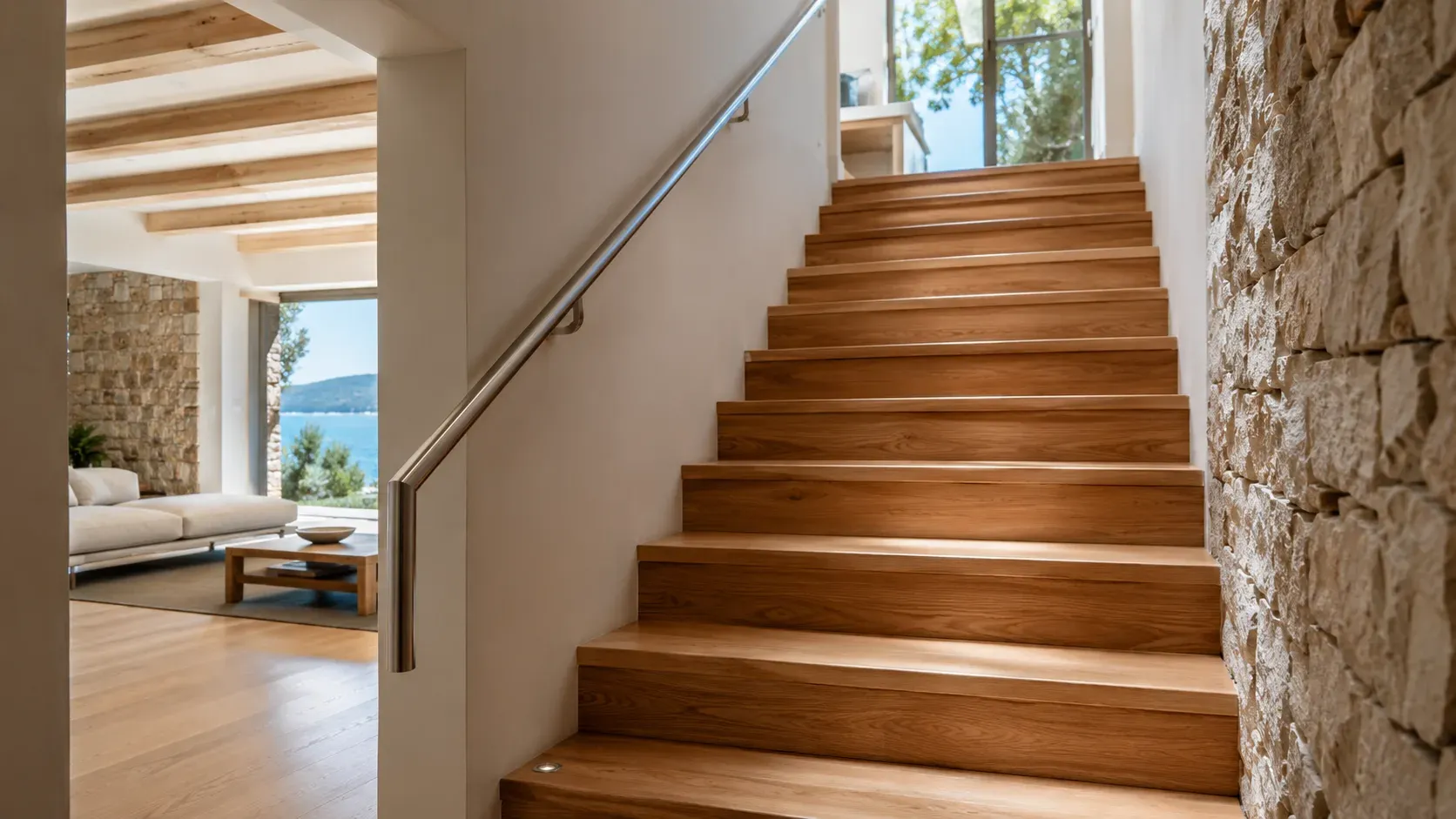 Escalier en bois sur-mesure dans une villa des Alpes-Maritimes