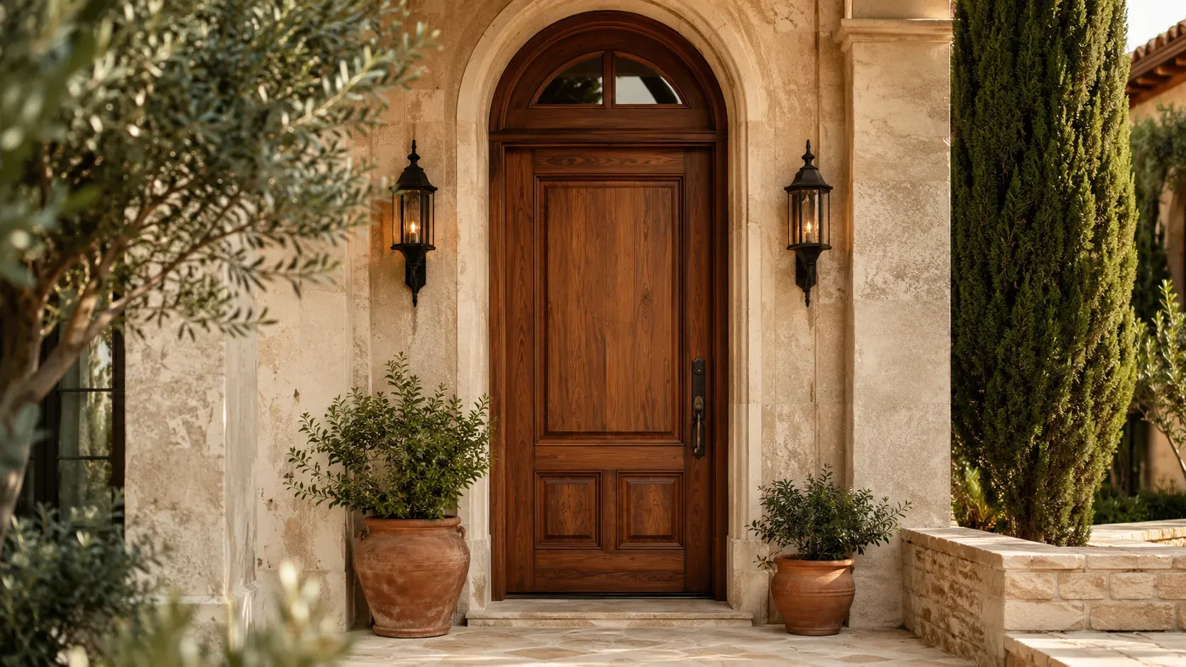 Porte d'entrée en bois sur-mesure pour villa