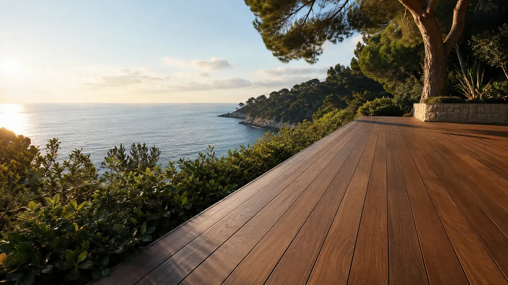 Terrasse en bois exotique face à la mer à Saint-Jean-Cap-Ferrat