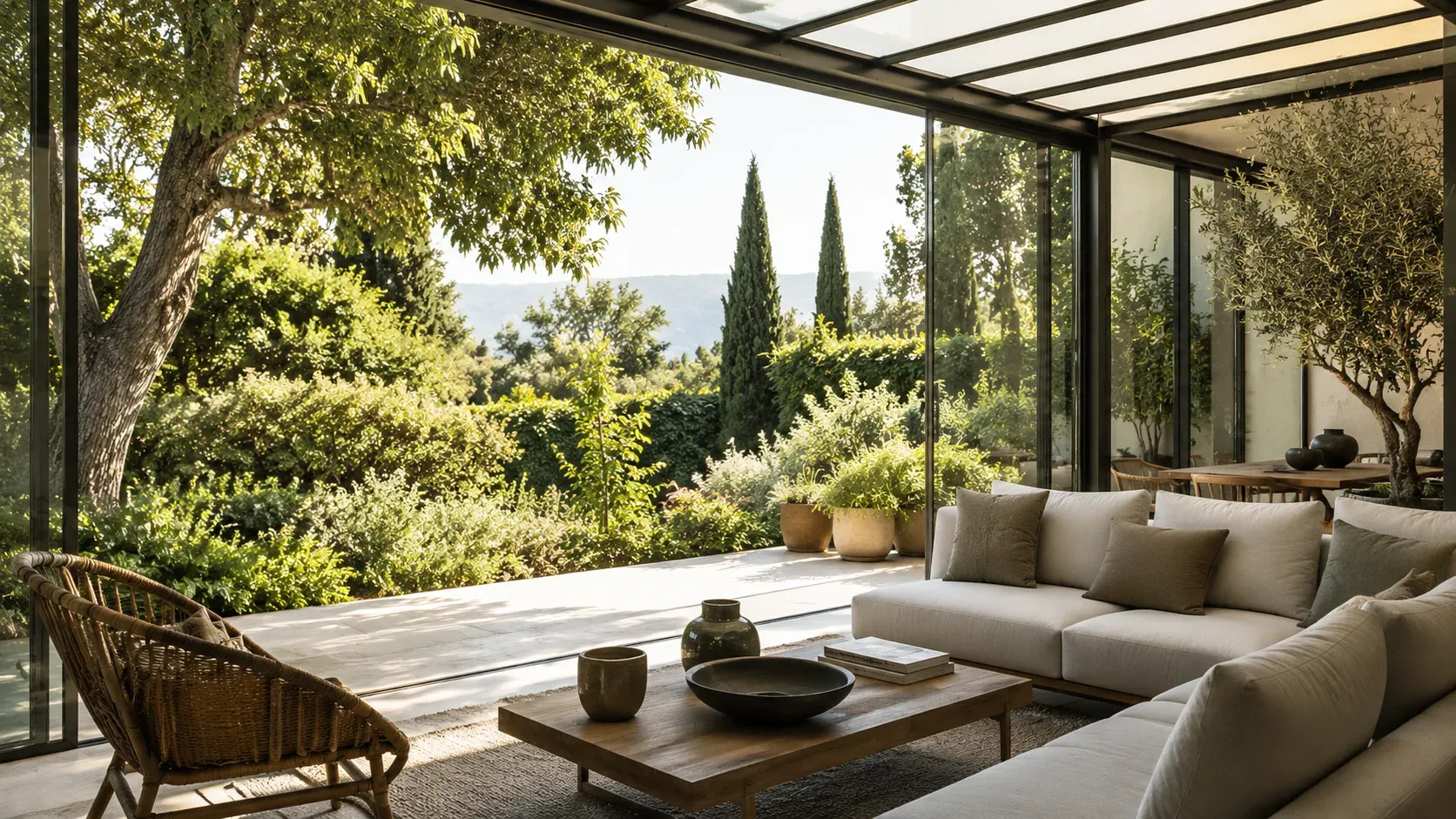 Véranda vitrée sur-mesure donnant sur jardin