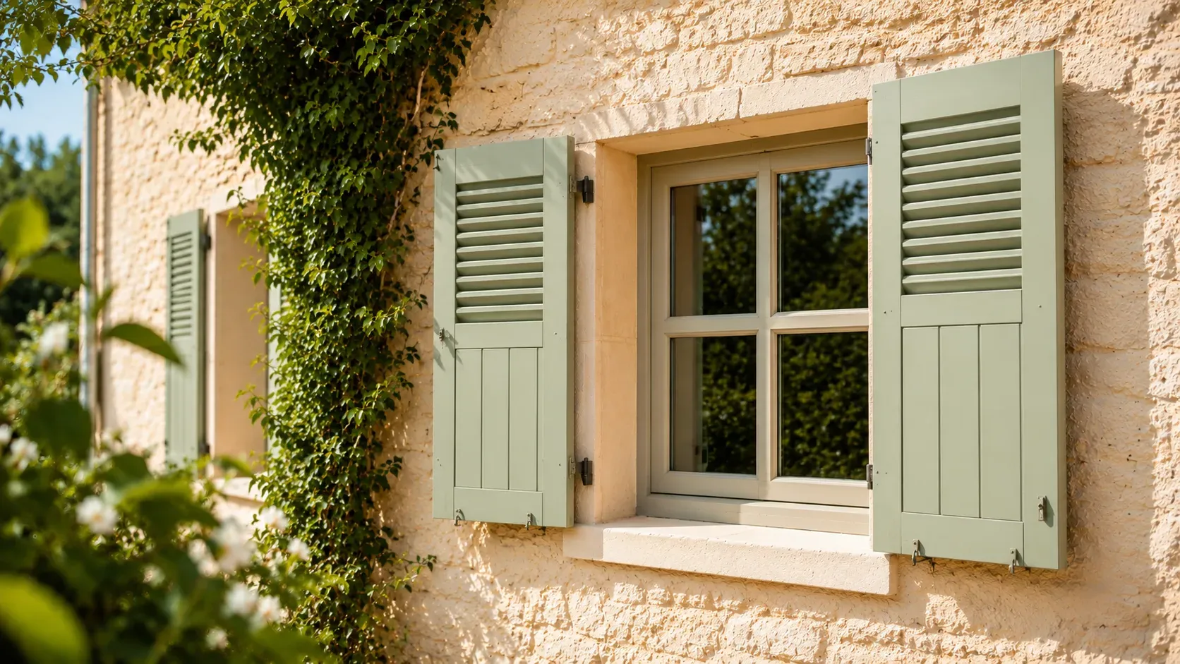 Volets battants en bois sur une villa provençale